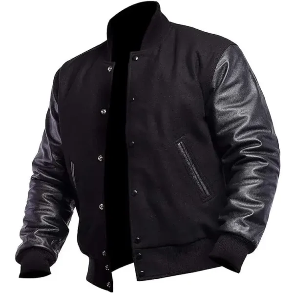 Unisex Wool Black Varsity Jacket
