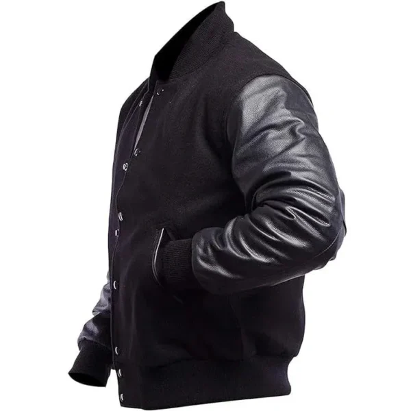 Unisex Wool Black Varsity Jacket - Image 3