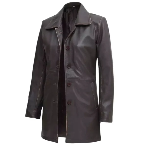 Real Lambskin Dark Brown Leather Coat Womens - Image 2