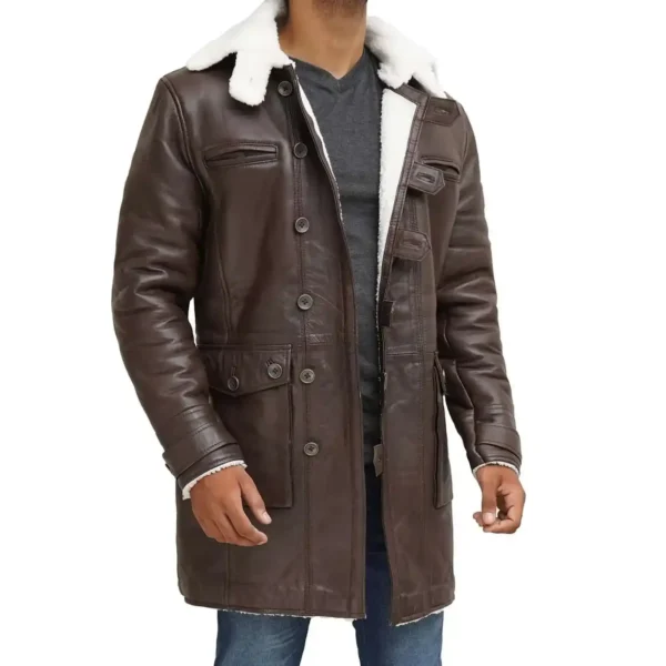 Brown Shearling Coat Mens - Image 4