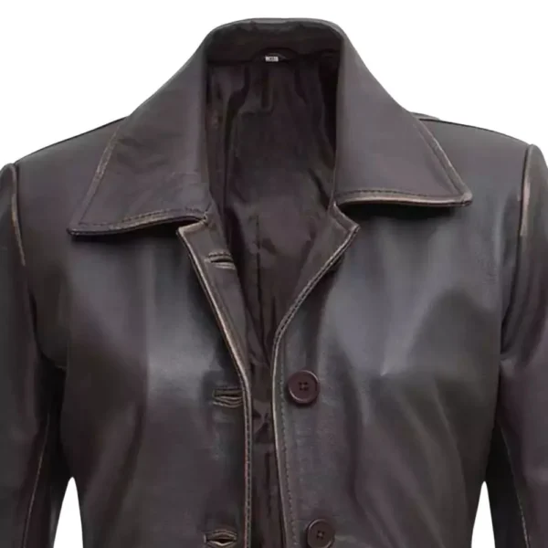 Real Lambskin Dark Brown Leather Coat Womens - Image 3