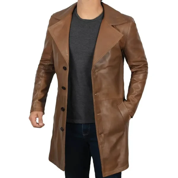 Men's Real Lambskin Brown Leather Car Coat - Image 3