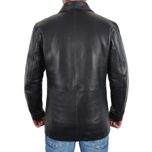 3/4 Length Black Mens Leather Car Coat - Image 8