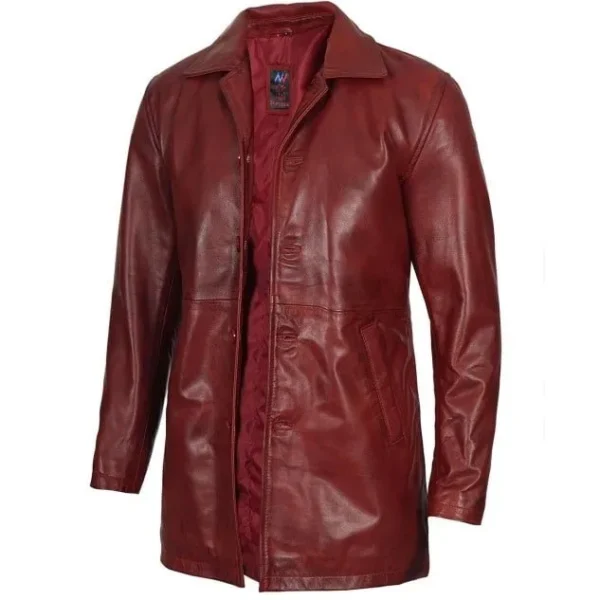 Men's Real Lambskin Maroon Leather Coat - Image 4