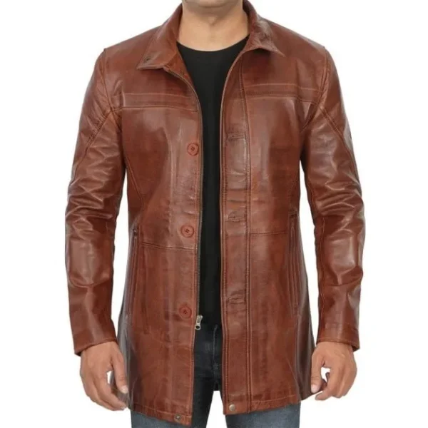 Real Lambskin Brown Leather Coat Mens