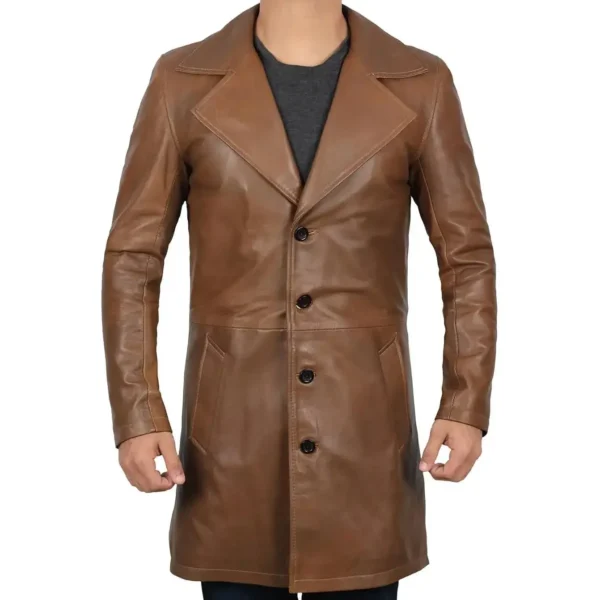 Men's Real Lambskin Brown Leather Car Coat