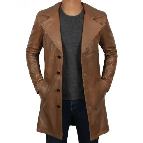 Men's Real Lambskin Brown Leather Car Coat - Image 2