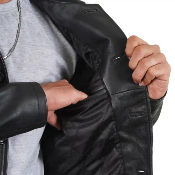 3/4 Length Black Mens Leather Car Coat - Image 7