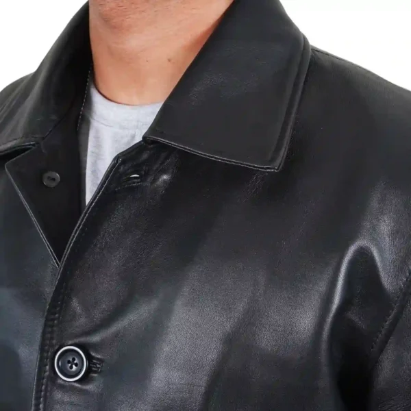 3/4 Length Black Mens Leather Car Coat - Image 6