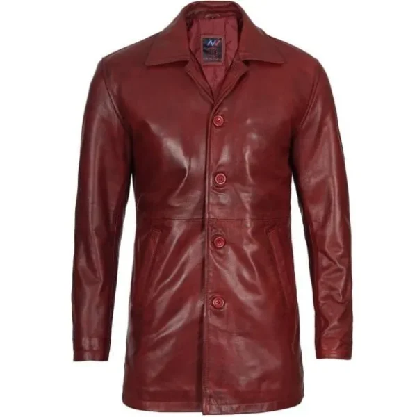Men's Real Lambskin Maroon Leather Coat