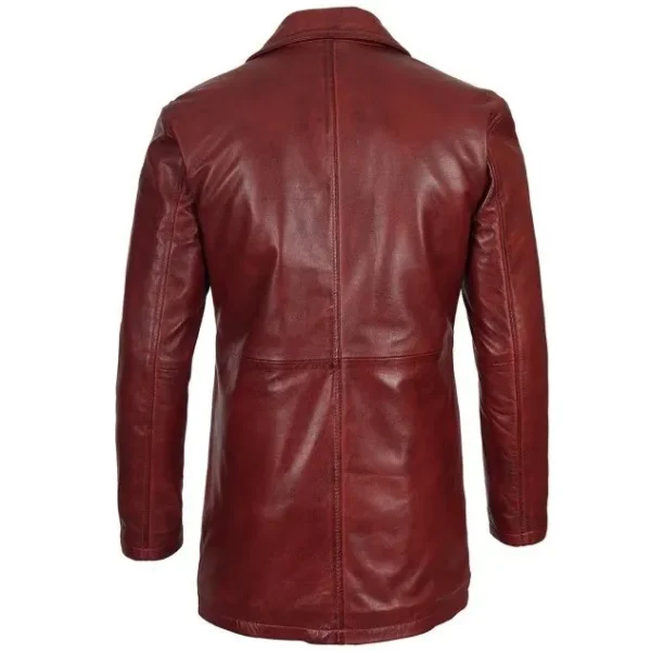 Men's Real Lambskin Maroon Leather Coat - Image 6