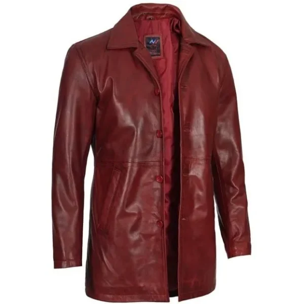 Men's Real Lambskin Maroon Leather Coat - Image 2