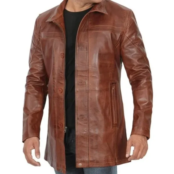 Real Lambskin Brown Leather Coat Mens - Image 6