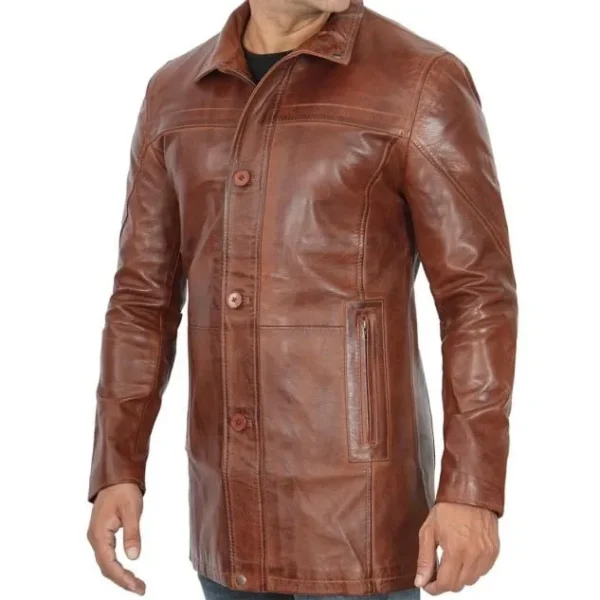 Real Lambskin Brown Leather Coat Mens - Image 4