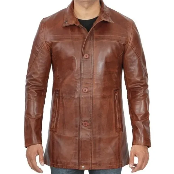Real Lambskin Brown Leather Coat Mens - Image 3