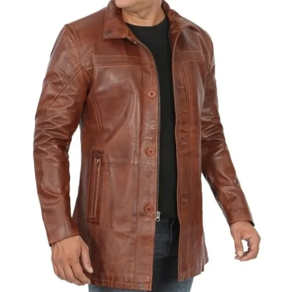 Real Lambskin Brown Leather Coat Mens - Image 2