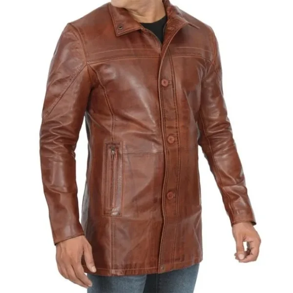 Real Lambskin Brown Leather Coat Mens - Image 5