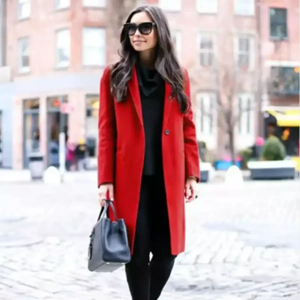 Womens Single Breasted Red Wool Coat