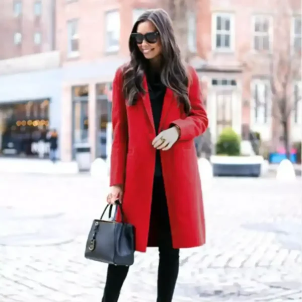 Womens Single Breasted Red Wool Coat - Image 3