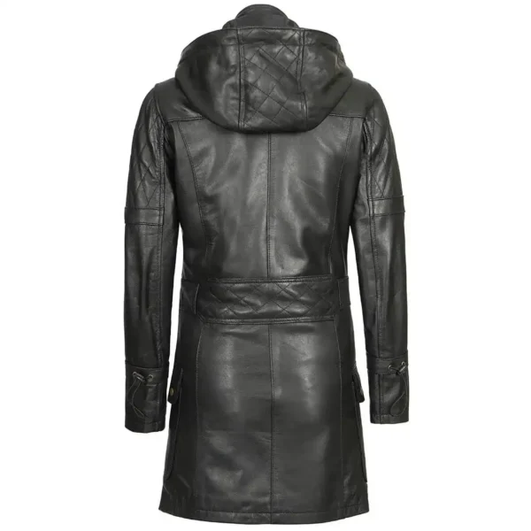 Real Lambskin Black Hooded Leather Coat Womens - Image 7