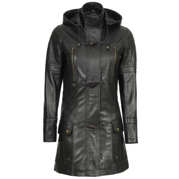 Real Lambskin Black Hooded Leather Coat Womens