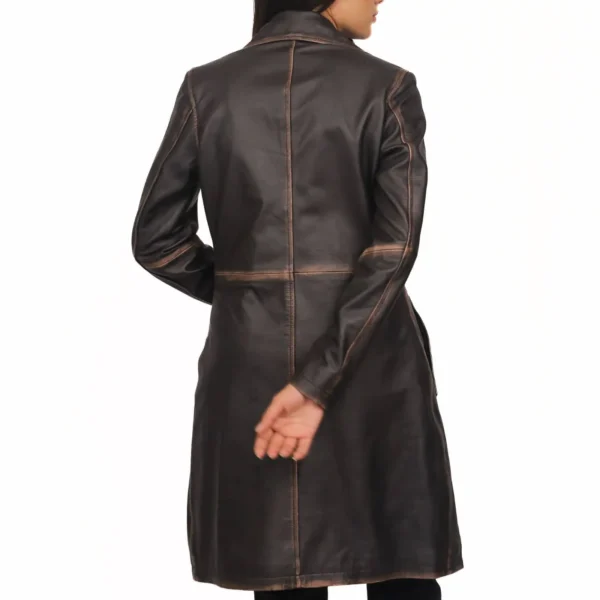 Real Lambskin Distressed Brown Leather Coat Womens - Image 2