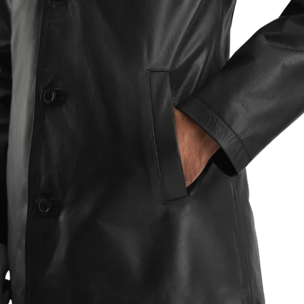 3/4 Length Black Leather Car Coat Mens - Limited Stock - Image 4