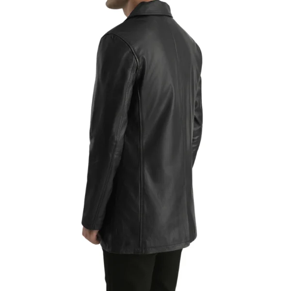 3/4 Length Black Leather Car Coat Mens - Limited Stock - Image 5