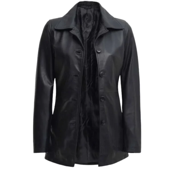 Real Lambskin Women's Black Leather Car Coat