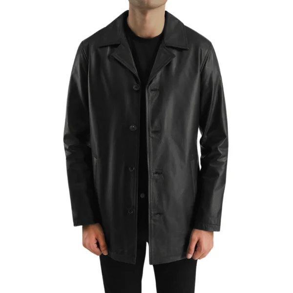 3/4 Length Black Leather Car Coat Mens - Limited Stock