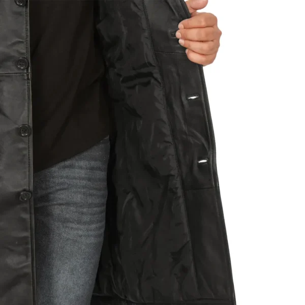 Men's 3/4 Length Black Leather Coat - Image 5