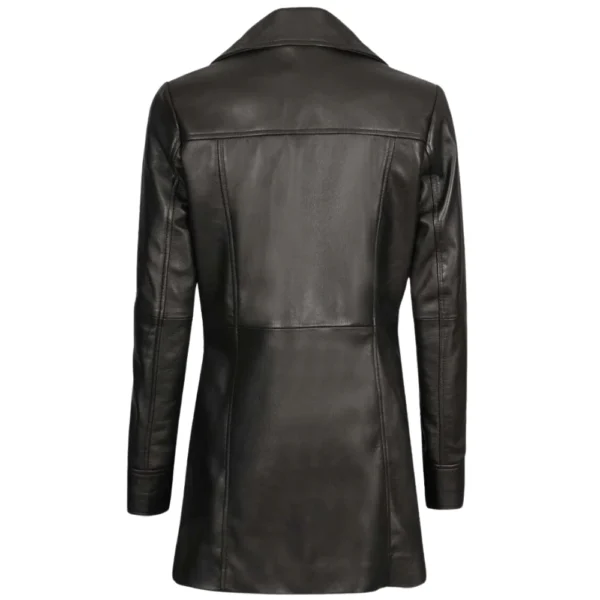 Black 3/4 Length Leather Coat Womens - Image 6