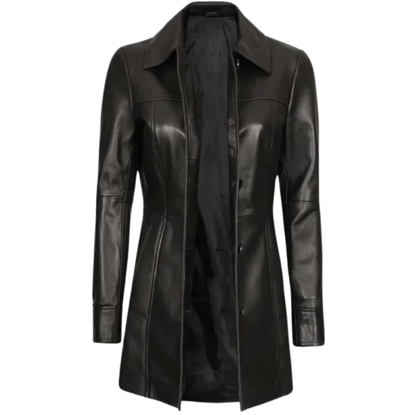 Black 3/4 Length Leather Coat Womens