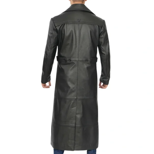 Black Long Leather Trench Coat Mens - Image 8