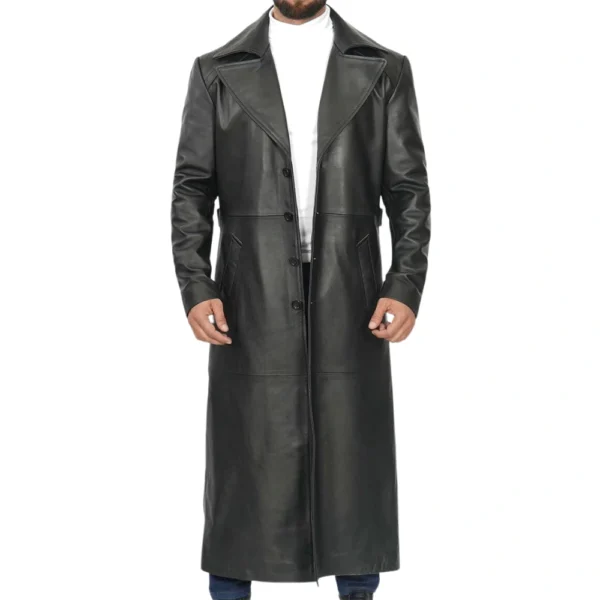 Black Long Leather Trench Coat Mens