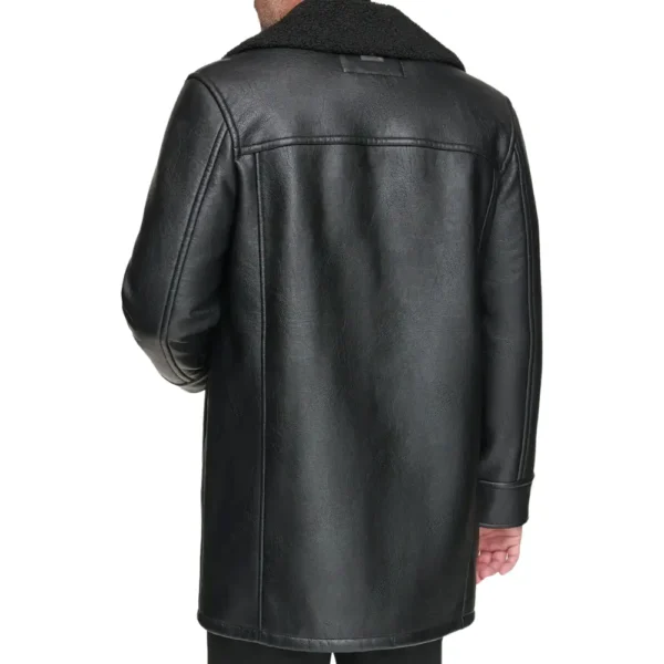 Real Lambskin Leather Black Shearling Coat Mens - Image 5