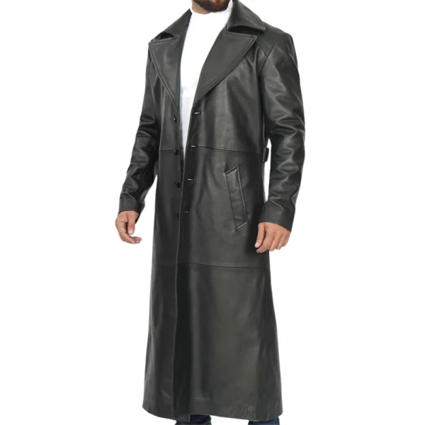 Black Long Leather Trench Coat Mens - Image 5