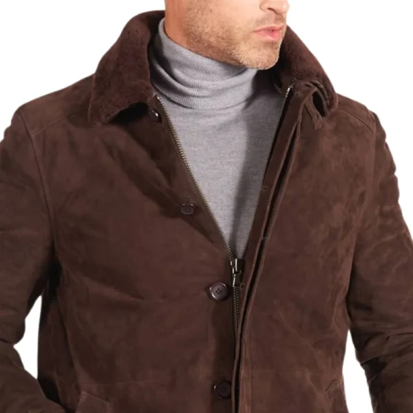 3/4 Length Brown Suede Coat Mens - Image 2