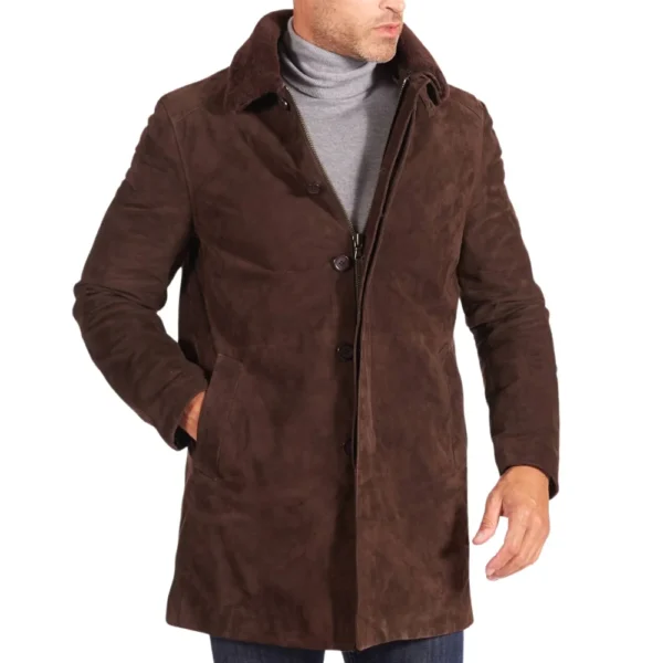 3/4 Length Brown Suede Coat Mens