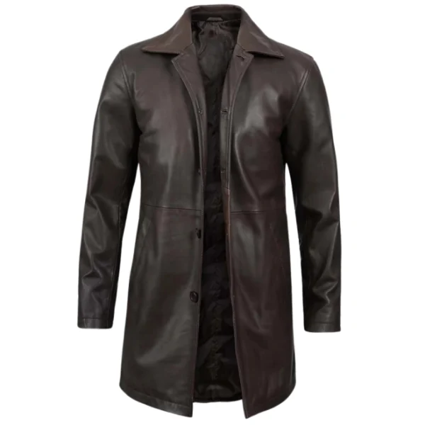 Men's 3/4 Length Dark Brown Leather Coat