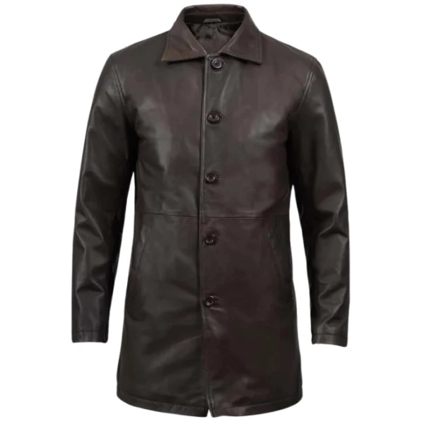 Men's 3/4 Length Dark Brown Leather Coat - Image 3
