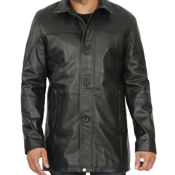 Real Lambskin Black Leather Coat Mens - Image 3