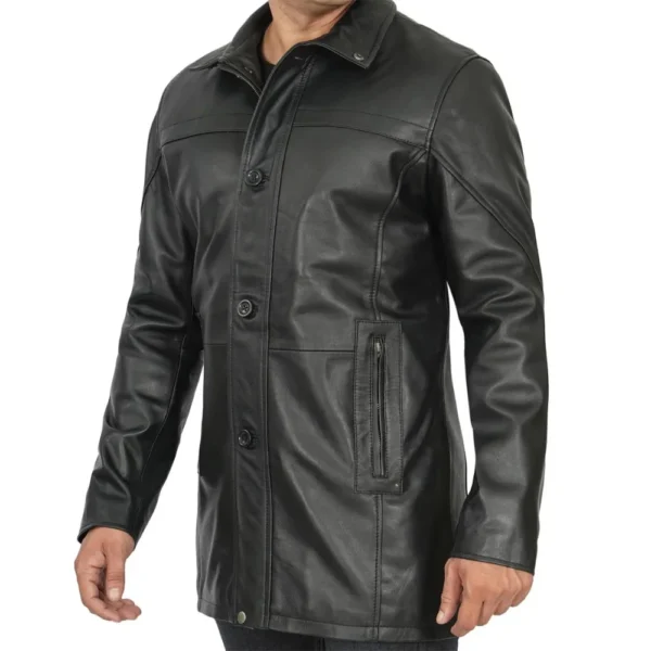 Real Lambskin Black Leather Coat Mens - Image 5