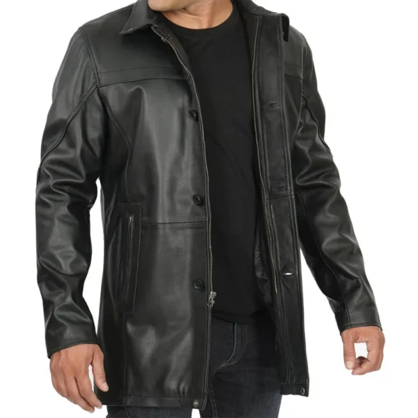 Real Lambskin Black Leather Coat Mens - Image 2