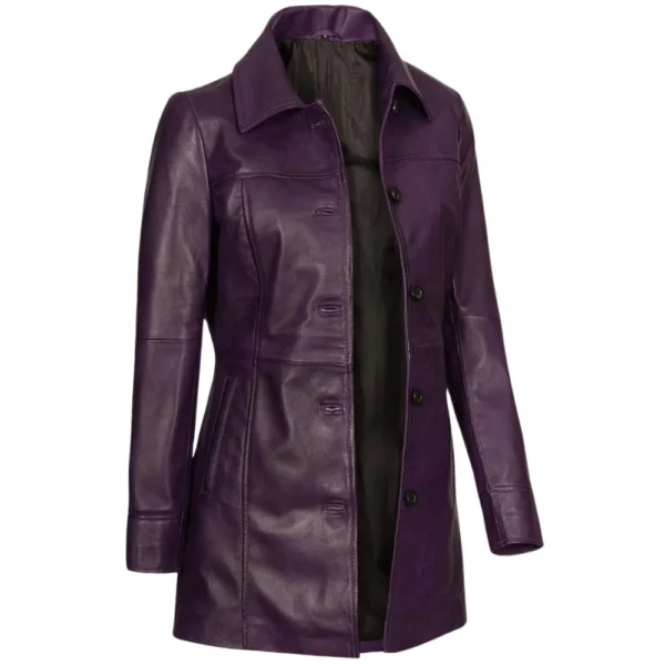 Real Lambskin Purple Leather Coat Womens - Image 2