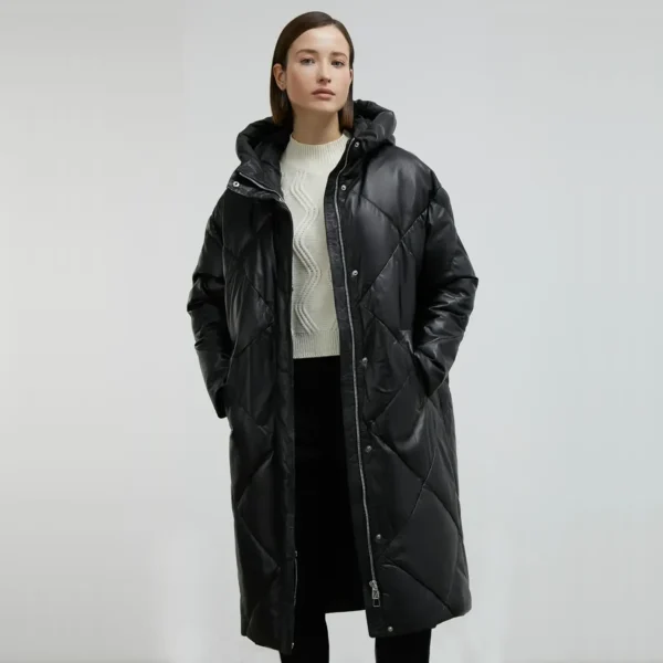 Long Black Puffer Coat Womens With Hood - Image 2
