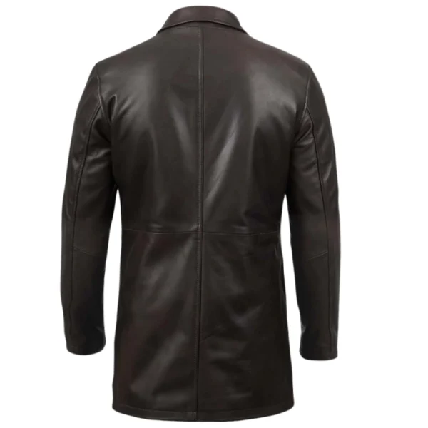 Men's 3/4 Length Dark Brown Leather Coat - Image 6