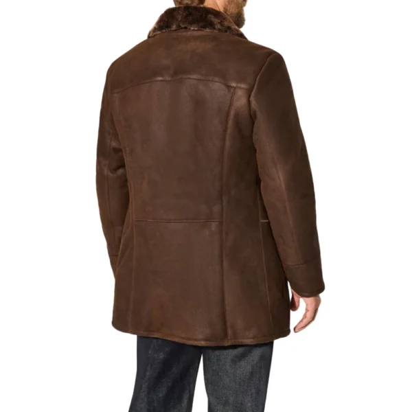 Men's Dark Brown Leather Shearling Coat - Image 5