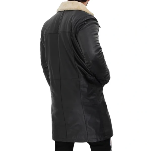 3/4 Length Black Shearling Leather Coat Mens - Image 4