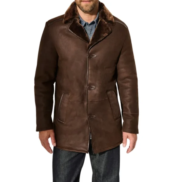 Men's Dark Brown Leather Shearling Coat